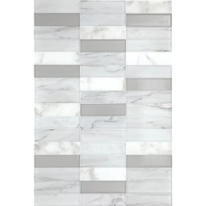 White Carrara & Glass Straight Stack - stone tile